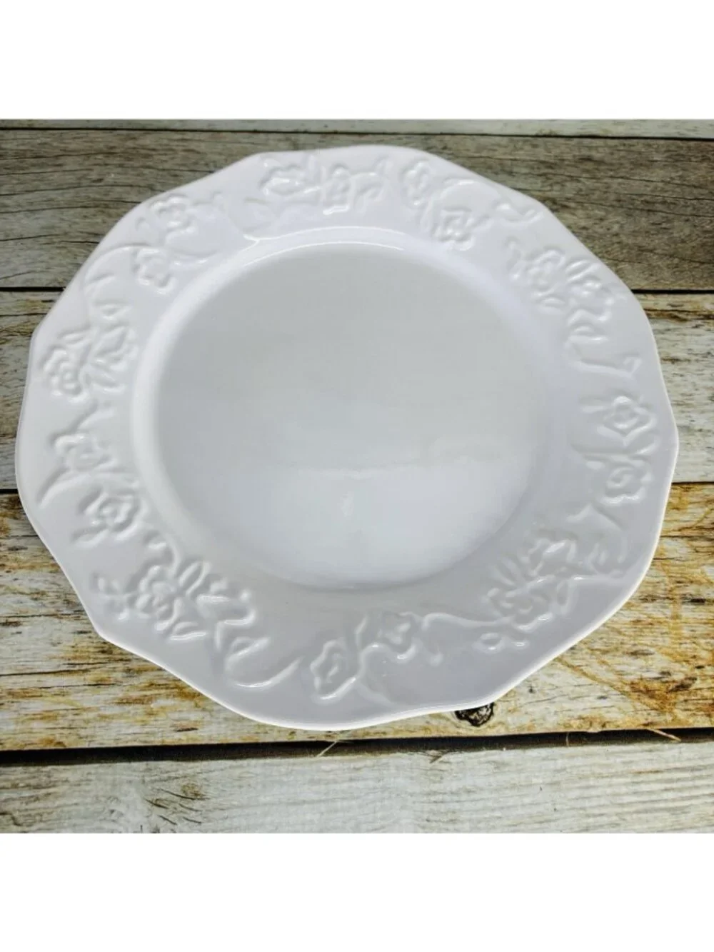 Better Homes And Gardens SUMMERDALE ROSE WHITE Stoneware Dinner Plates Set of 4
